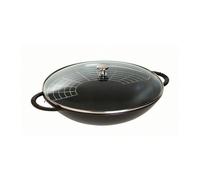 STAUB Wok en Fonte avec Couvercle en Verre et Grille Amovible Inclus, Ø 37 cm, 5,7 L, Noir Mat
