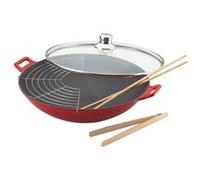 Baumalu Wok 36 cm en fonte avec couvercle en verre Rouge