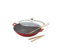 Baumalu Wok 36 cm en fonte avec couvercle en verre Rouge