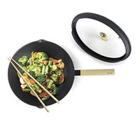 Wok - IBILI - Luxe - 30 cm - Aluminium Forgé - Antiadhésif - Couvercle en Verre