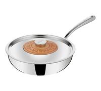 Lagostina Emozione Wok Saltapasta + Couvercle avec Insert en Bois de Cerisier Ø 26 cm, Wok Induction et Gaz, Acier Inoxydable 18/10 et Bois, Fond Lagotherm Triple Couche et Larges Poignées Soudées