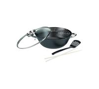GSW 860956 Professionnel Fonte Pot Multifonction/Wok avec Couvercle en Verre 5 pièces/6,2 L, Noir, 32 cm 5 unités