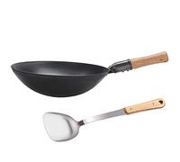Wok Pan Cast Iron, Chinese Hand Hammered Iron Woks Stir Fry Pans, Nonstick Wok for All Stove-Tops, Non-Stick, No Coating, Less Oil, with Iron Shovel, Earless,38Cm/ 15 in