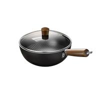 Wok, Revêtement Antiadhésif Résistant à la Chaleur avec Couvercle - Usage en Cuisine, Maison, Camping, Intérieur et Extérieur Poêle antiadhésive à fond plat avec motif écailles de (D:26cm, 26cm)