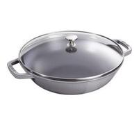 STAUB Wok en Fonte avec Couvercle en Verre et Grille Amovible Inclus, Ø 30 cm, 4,40 L, Gris Graphite