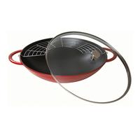 STAUB Wok en Fonte avec Couvercle en Verre et Grille Amovible Inclus, Ø 37 cm, 5,7 L, Cerise