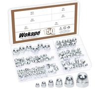 Wokape Assortiment de 150 écrous à chape hexagonaux en 6 tailles M3 M4 M5 M6 M8 M10 Écrous à borne métriques en acier au carbone Écrous borgnes filetés femelles pour boulons et luminaires - Nickelés
