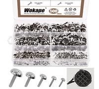 Wokape Lot de 500 attaches parisiennes rondes argentées - 5 tailles - Tête de champignon - Attaches en métal décoratives pour travaux manuels