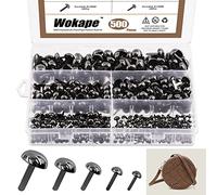 Wokape Lot de 500 attaches parisiennes rondes en forme de tête de champignon - Noir - 5 tailles - Pour l'école, le bureau, les travaux manuels