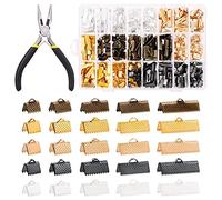 Wokape Lot de 701 embouts de ruban de 5 couleurs, 5 tailles 8 mm, 10 mm, 16 mm, 20 mm, 25 mm avec pince à bec aiguille, pince à sertir pour pincer les extrémités de cordon de serrage en cuir