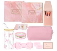 wokdsbl Cadeaux pour filles adolescentes 9, 10, 11, 12, 13, 14, 15, 16 ans, cadeau d'anniversaire, cadeau de Noël, Avent, tasse en verre avec paille et couvercle, pinceau de maquillage