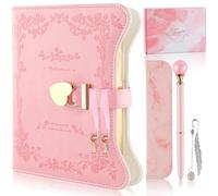 wokdsbl Journal intime avec serrure pour fille - Coffret cadeau avec serrure en forme de cœur et clé, stylo, marque-page, étui à stylos, carnet de notes à bord doré, 360 pages, cadeaux pour