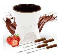 wokdsbl Service à Fondue au Chocolat, caquelon en céramique de 300 ML avec Bougie Chauffe-Plat et 4 fourchettes en Acier Inoxydable, idéal pour la Fondue au Chocolat et au Fromage
