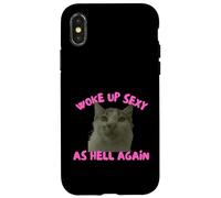 Woke Up Sexy As Hell Again Funny Cat Meme Sarcastic Coque pour iPhone X/XS