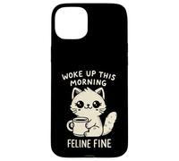Woke Up This Morning Feline Fine Motif Chat Amusant Café Coque pour iPhone 15 Plus