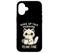 Woke Up This Morning Feline Fine Motif Chat Amusant Café Coque pour iPhone 16