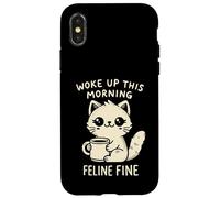 Woke Up This Morning Feline Fine Motif Chat Amusant Café Coque pour iPhone X/XS
