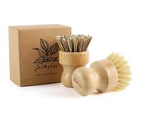 Wokelai Brosse à vaisselle en bambou pour cuisine - Respectueux de l'environnement en fibre de sisal naturel pour la vaisselle, les casseroles, les poêles, les légumes, l'évier