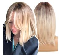 WOKESTAR Courtes perruques blondes avec des racines sombres pour les femmes, Bob Style synthétique résistant à la chaleur perruques Bob