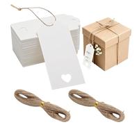 WOKICOR 200 pièces Étiquettes Cadeaux, Étiquettes en Papier Kraft Blanches 4,5x9,5cm avec 2x20m Ficelle Jute, Étiquettes Vierges à Écrire pour Mariage, Baptême, Cadeau, Prix et Vêtements DIY
