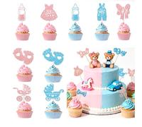 WOKICOR 24 Pièces Décoration Gâteau Gender Reveal, Fille ou Garçon Cake Topper en Bleu & Rose, Cupcake Toppers Baby Shower, Révélation de Sexe, Baptême, Anniversaire Deko