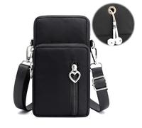WOKICOR Sac à bandoulière pour téléphone portable pour femme - Avec porte-monnaie en nylon - Petit sac à bandoulière avec entrée pour écouteurs - Bandoulière réglable - Mini sac à bandoulière, Noir ,