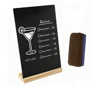 WOKICOR Tableau ardoise acrylique à écrire avec pied en bois - 20 × 30 cm - Petit tableau noir avec effaceur double face - Présentoir pour étiquettes de prix, table de buffet, anniversaire, mariage