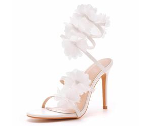 WOkismD 10.5CM Bout Ouvert Floral Cheville Strappy Lace Up Stiletto Talon Sandales avec Dos Fleur Fête Mariage Robe Chaussures,Blanc,39 EU