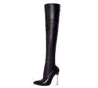 WOkismD 11CM / 4.33IN Bottes au-Dessus du Genou avec Fermeture à glissière arrière Talons Aiguilles Orteils Pointus Sexy Nightclub Bottes de Mode pour Femmes,Noir,43 EU