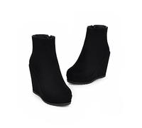 WOkismD 11cm Femmes Zipper Bout Rond Wedge Bottes Plate-Forme à Talons Hauts Chevilles Bottes élégante Partie Robe Bottes,Noir,37 EU