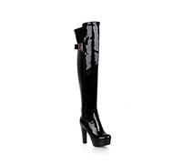 WOkismD 12 CM/4.72IN Discothèque Sexy sur Le Genou Bottes en Cuir Verni Sexy À Talons Hauts Pole Dance Bottes Longues pour Les Femmes,Noir,43 EU