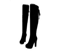 WOkismD 12CM / 4.72IN Grande Taille Épais Talon Haut Talon Femmes Bottes Imperméable Plate-Forme Nubuck Au-Genou Bottes Longues Bottes,Noir,37 EU