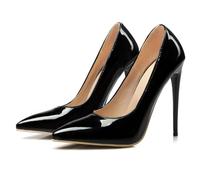 WOkismD 12CM/4.7IN Femmes Sexy Bout Pointu Talons Hauts Cuir Verni Pompes Robe De Mariée Chaussures Mignon Soirée Talons Aiguilles,Noir,36 EU