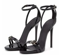 WOkismD 12CM / 4.7IN Open Toe Strappy Sandales Cheville Strap Sandales à Talons Hauts pour Les Femmes,Noir,37 EU