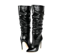WOkismD 12CM Bottes à Talons Hauts pour Femmes Bottes à Pointe Pointue Bottes plissées Stiletto High-Heeled Autumn Sexy Boots,Noir,44 EU