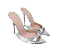 WOkismD 12CM Femmes Stiletto High Peep Ouvert À Bout Pointu Sandales Mules Chaussures Slip-on Slingback Bureau Robe de soirée,Argent,38 EU