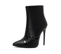 WOkismD 12CM Sexy Pointed Stiletto Super High Heel Rivet Ceinture Boucle Bottines,Noir,38 EU
