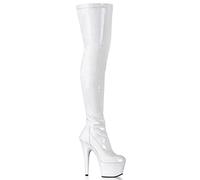 WOkismD 17CM Grande Taille Sexy Cuissardes Bottes Plate-Forme Chaussures Fétichistes Dame Talons Hauts sur Les Bottes Au Genou en Cuir Bottes Longues d'hiver,Blanc,44 EU