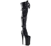 WOkismD 20 cm unisexe hommes femmes plate-forme talons hauts sur le genou bottes à lacets fermeture éclair longues bottes sexy strip-teaseuse fête club pôle danse cuissardes chaussures,Noir,42