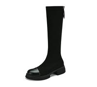 WOkismD 5CM/1.96IN Bottes Hautes À Semelles Épaisses Femmes Grande Taille mais Bottes Au Genou Jambes Enveloppantes Look Bottes Élastiques Minces,Noir,43 EU
