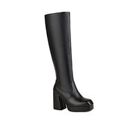 WOkismD 9CM/3.54IN Bottes pour Femmes De Grande Taille Semelle Épaisse Talon Épais Fermeture À Glissière Latérale Bottes Hautes,Noir,38 EU
