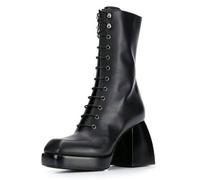 WOkismD 9CM / 3.54IN Femmes Semelle Épaisse Talon Épais Bottes Courtes Talon Haut Cheville Bottes Côté Zipper Moto Bottes Lace Up Bottes Courtes,Noir,39 EU
