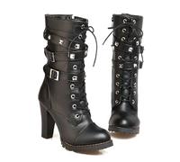 WOkismD 9CM Bottes à Cheville pour Femmes Chunky Heels High Heels Lace Up Noir Bottes à Talons Hauts Mode Sexy Boots Short Boots,Noir,43 EU