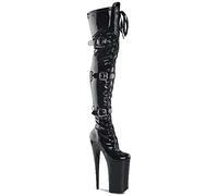 WOkismD Boîte De Nuit Pole Dance Ceinture À Lacets Boucle Cuissardes 20CM Bottes en Cuir Verni À Talons Hauts,Noir,39 EU
