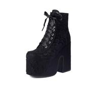 WOkismD Bottes à Plateforme pour Femmes de 14 cm, Bouts Ronds, Talon épais, à Lacets et Fermeture éclair,Noir,36 EU