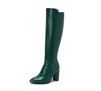 WOkismD Bottes à Talon Bloc au-Dessus du Genou pour Femmes, Bout Pointu avec Fermeture éclair latérale, Robe à la Mode pour fêtes et Occasions,Vert,38 EU