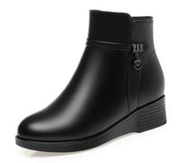 WOkismD Bottes à Talon compensé Bas pour Femmes, Bottines Confortables avec Fermeture éclair intérieure,Noir,38 EU