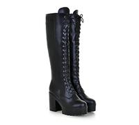 WOkismD Bottes À Talons Hauts pour Femmes Bottes Hautes Bottes Zippées Latérales À Lacets Talons Épais Chaussures De Grande Taille,Noir,38 EU