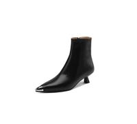 WOkismD Bottes Basses pour Femmes à Talon Kitten de 4 cm, Bottines à Bout Pointu avec Fermeture éclair latérale, Chaussures d'automne,Noir,39 EU