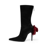WOkismD Bottes Courtes à Talons Aiguilles de 12 cm en Forme de Fleur avec Fermeture éclair,Noir,39 EU